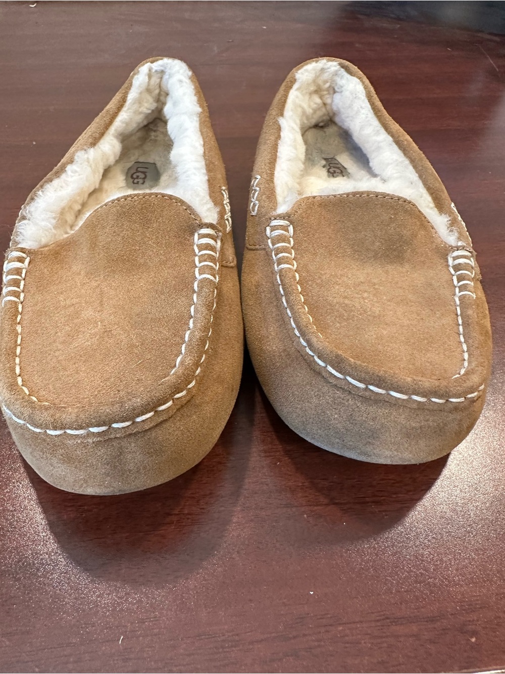 UGG Chestnut Suede Shearling Lined Moccasin Slippers